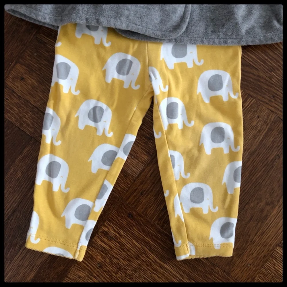 {Carter’s} Fleece Peplum Hoodie Elephant Pants Set - Picture 5 of 8
